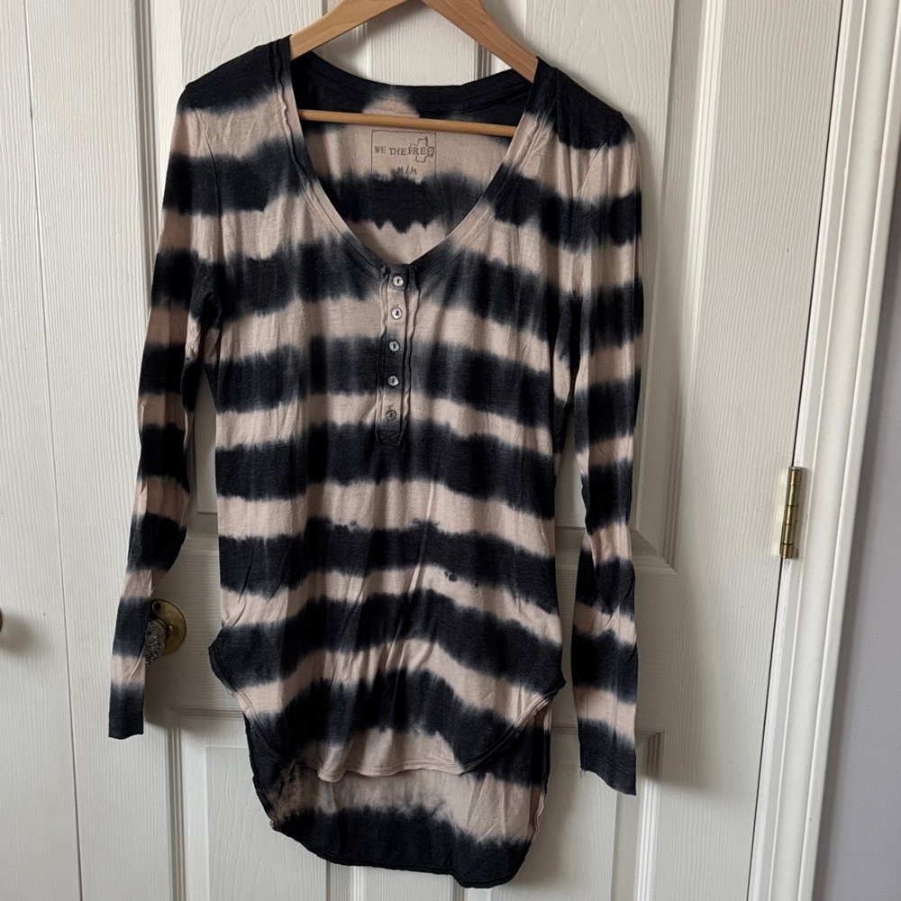 Free People We The Free Black and Tan Striped Henley